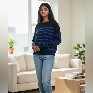 Zara black/blue striped lightweight sweater, size S, NWT